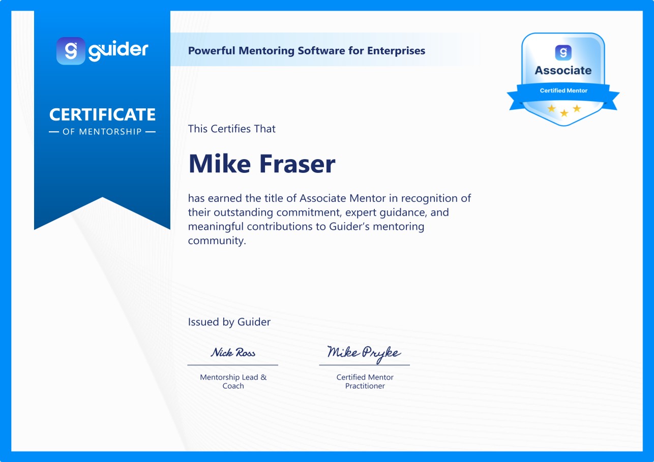 Guider Associate Certified Mentor certificate awarded to Mike Fraser
